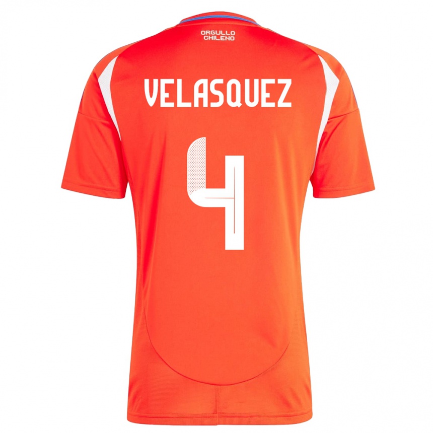 Men Football Chile Lucas Velásquez #4 Red Home Jersey 24-26 T-Shirt Nz