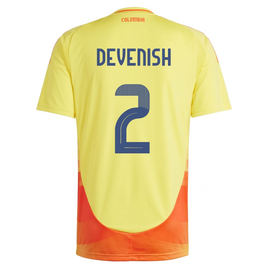 Men Football Colombia Cristian Devenish #2 Yellow Home Jersey 24-26 T-Shirt Nz