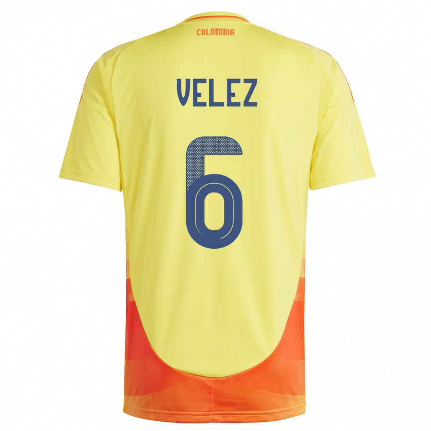 Men Football Colombia Jhon Vélez #6 Yellow Home Jersey 24-26 T-Shirt Nz