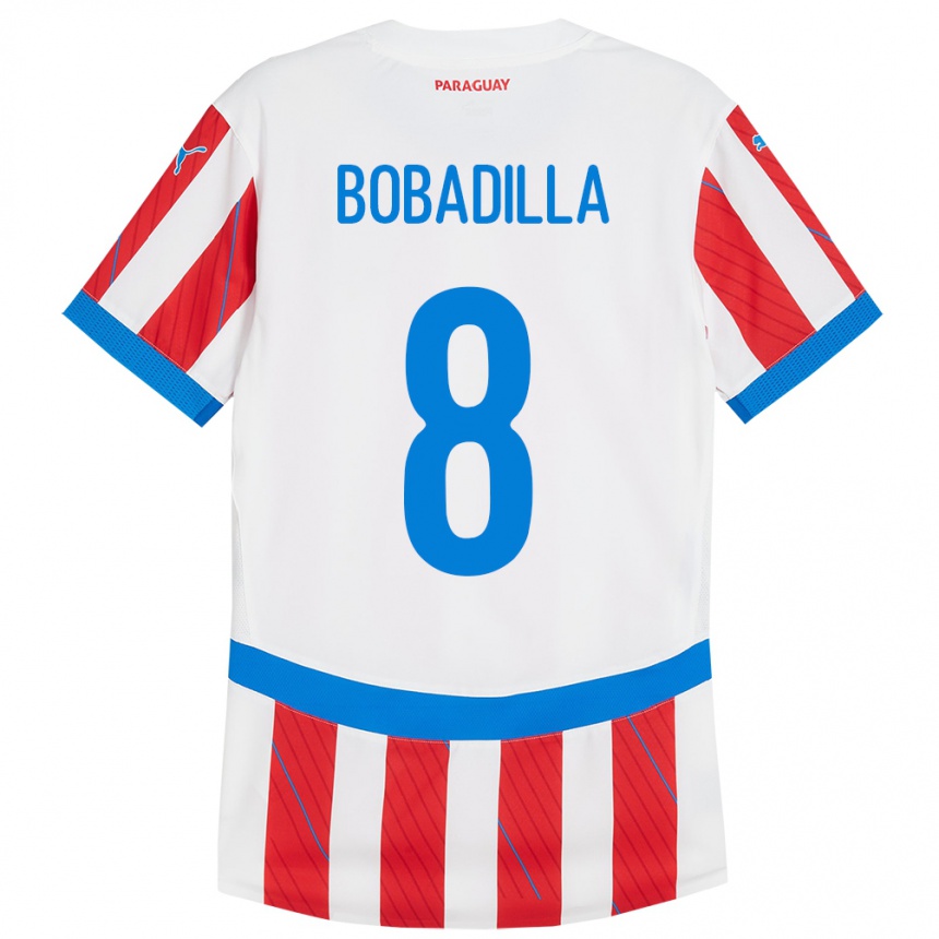 Men Football Paraguay Damián Bobadilla #8 White Red Home Jersey 24-26 T-Shirt Nz