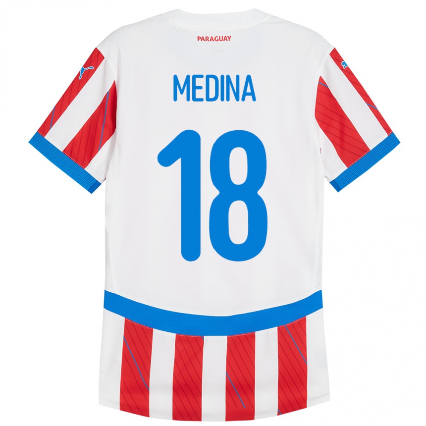 Men Football Paraguay Jesús Medina #18 White Red Home Jersey 24-26 T-Shirt Nz