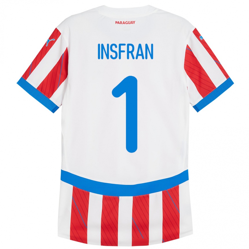 Men Football Paraguay Facundo Insfrán #1 White Red Home Jersey 24-26 T-Shirt Nz