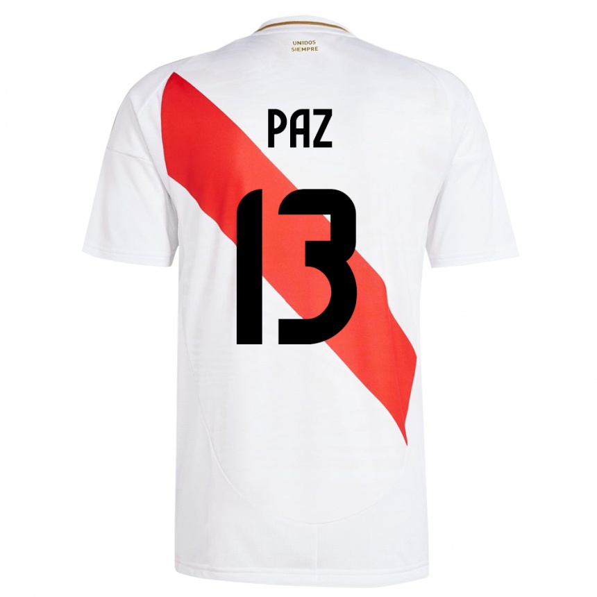 Men Football Peru Braidy Paz #13 White Home Jersey 24-26 T-Shirt Nz