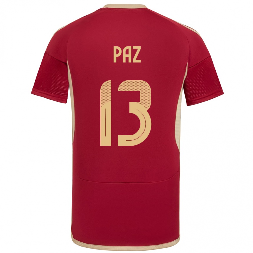 Men Football Venezuela Jesús Paz #13 Burgundy Home Jersey 24-26 T-Shirt Nz