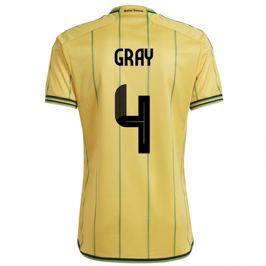 Men Football Jamaica Tayvon Gray #4 Yellow Home Jersey 24-26 T-Shirt Nz