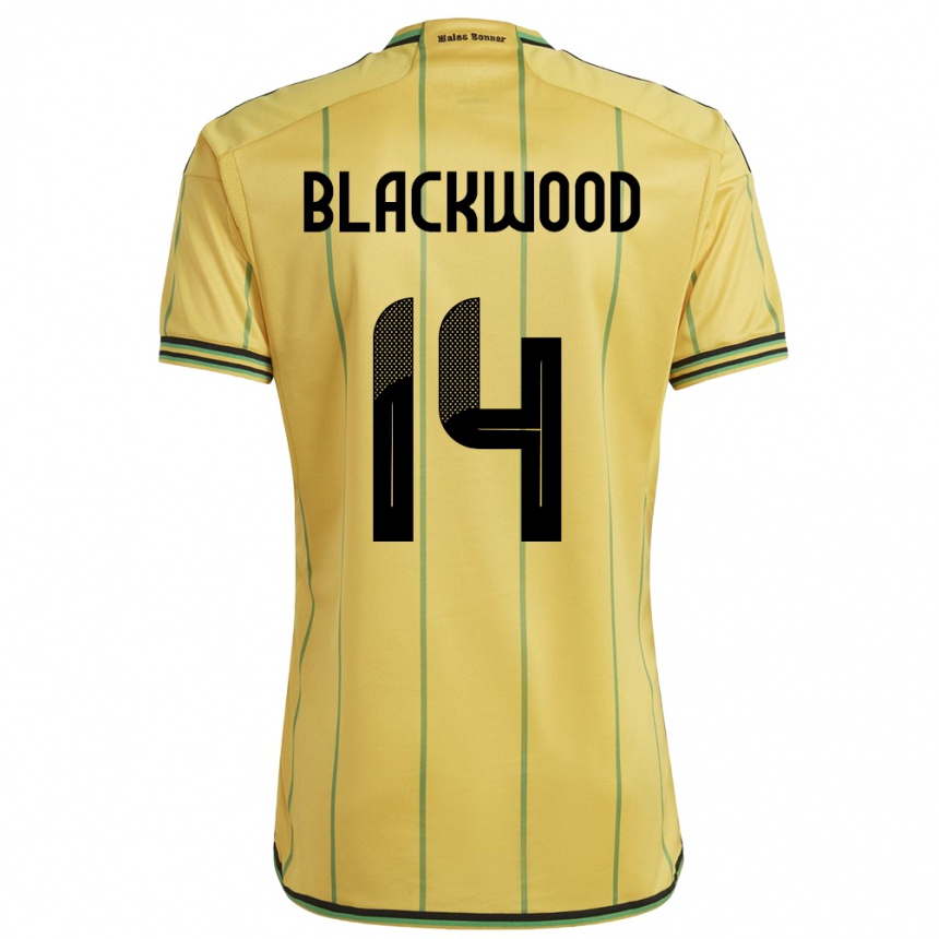 Men Football Jamaica Deneisha Blackwood #14 Yellow Home Jersey 24-26 T-Shirt Nz