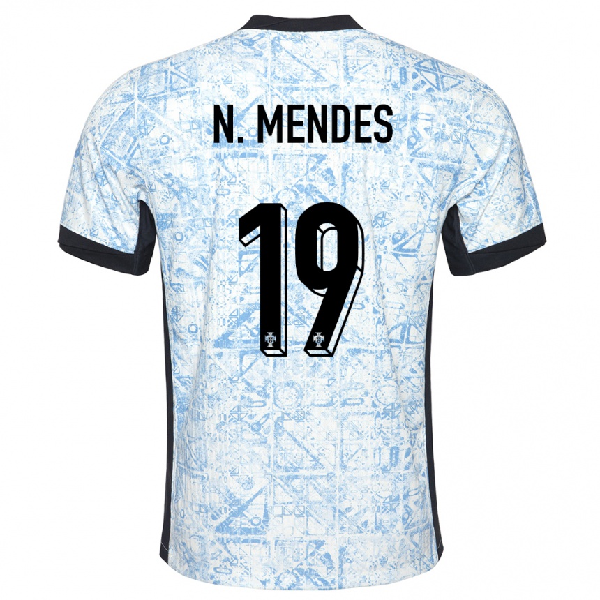 Men Football Portugal Nuno Mendes #19 Cream Blue Away Jersey 24-26 T-Shirt Nz