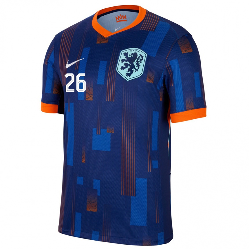 Men Football Netherlands Ryan Gravenberch #26 Blue Away Jersey 24-26 T-Shirt Nz