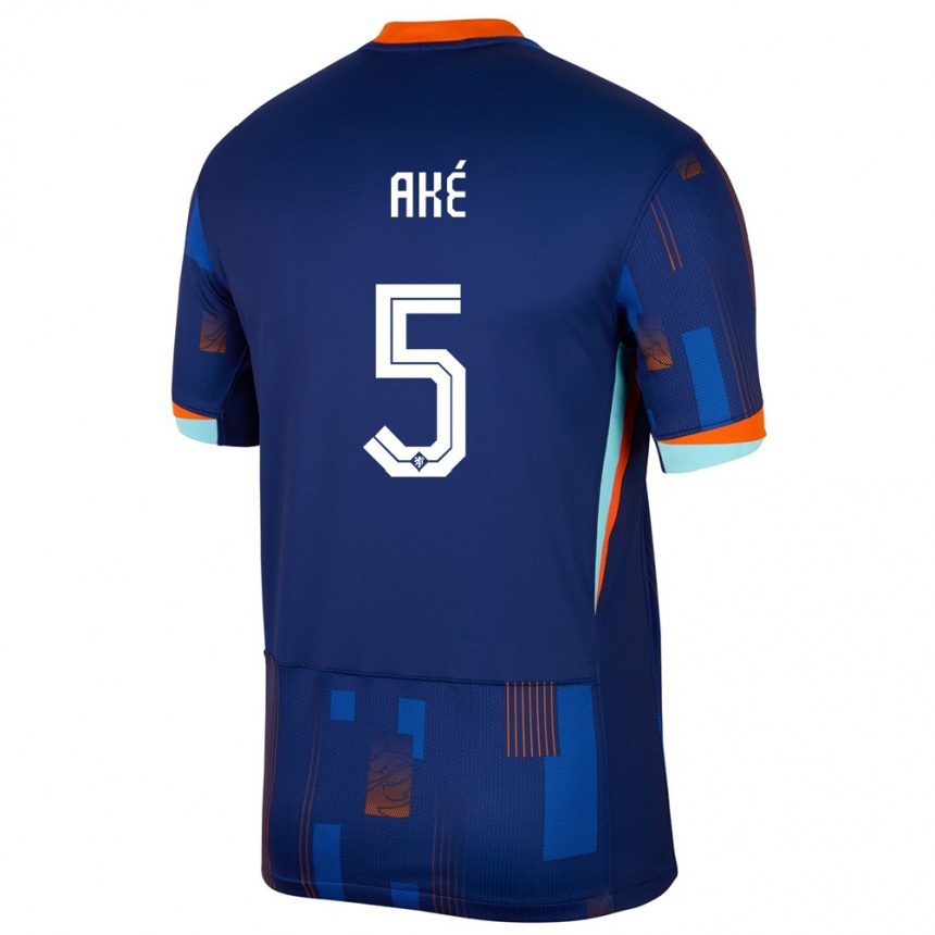 Men Football Netherlands Nathan Ake #5 Blue Away Jersey 24-26 T-Shirt Nz