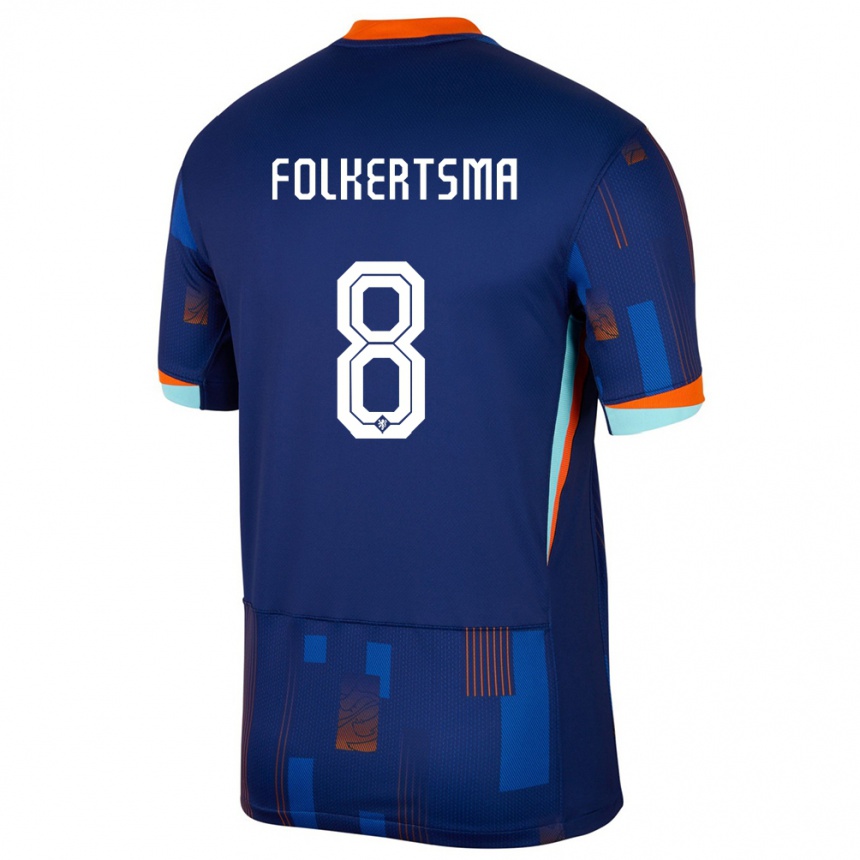 Men Football Netherlands Sisca Folkertsma #8 Blue Away Jersey 24-26 T-Shirt Nz