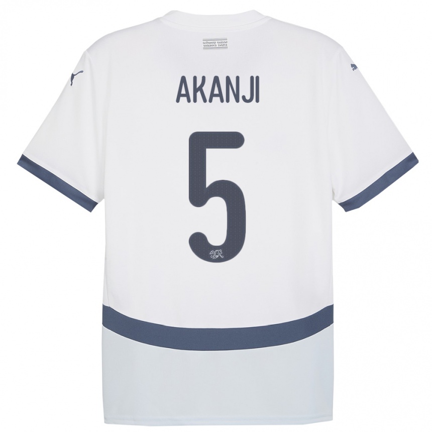 Men Football Switzerland Manuel Akanji #5 White Away Jersey 24-26 T-Shirt Nz