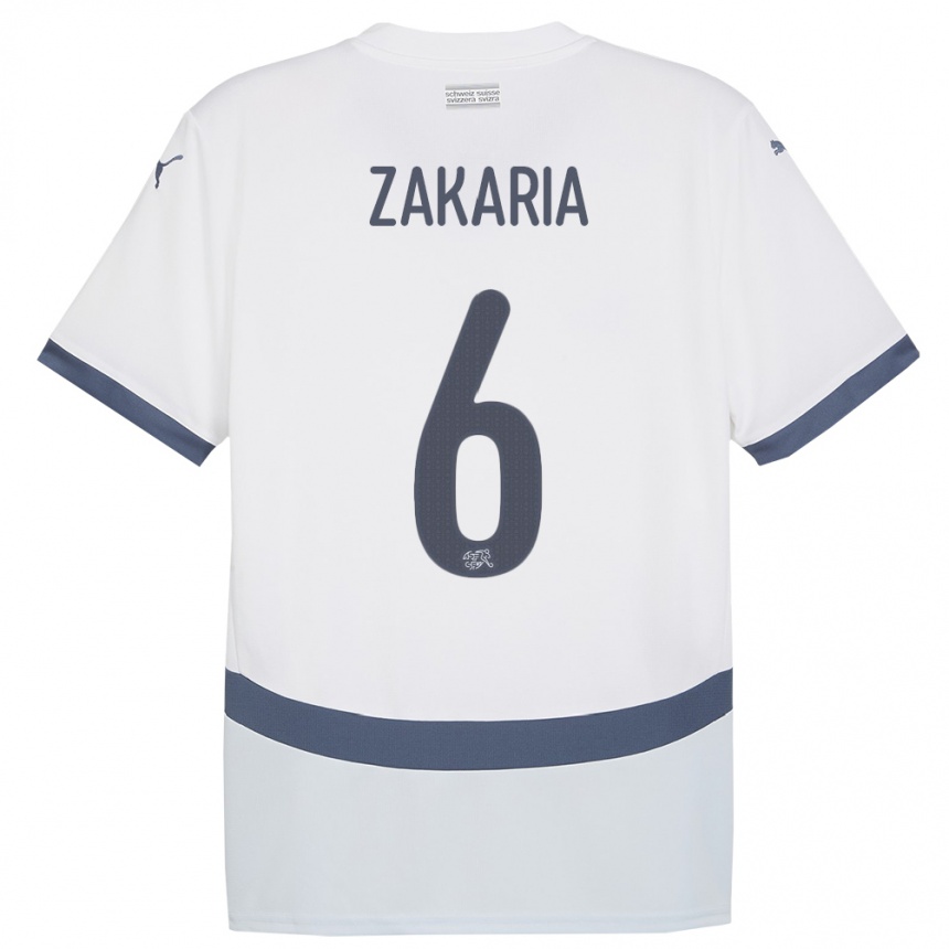 Men Football Switzerland Denis Zakaria #6 White Away Jersey 24-26 T-Shirt Nz