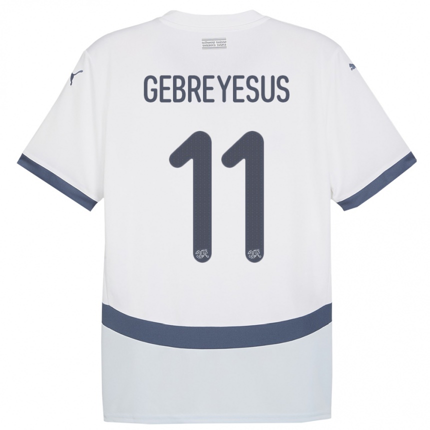 Men Football Switzerland Esey Gebreyesus #11 White Away Jersey 24-26 T-Shirt Nz