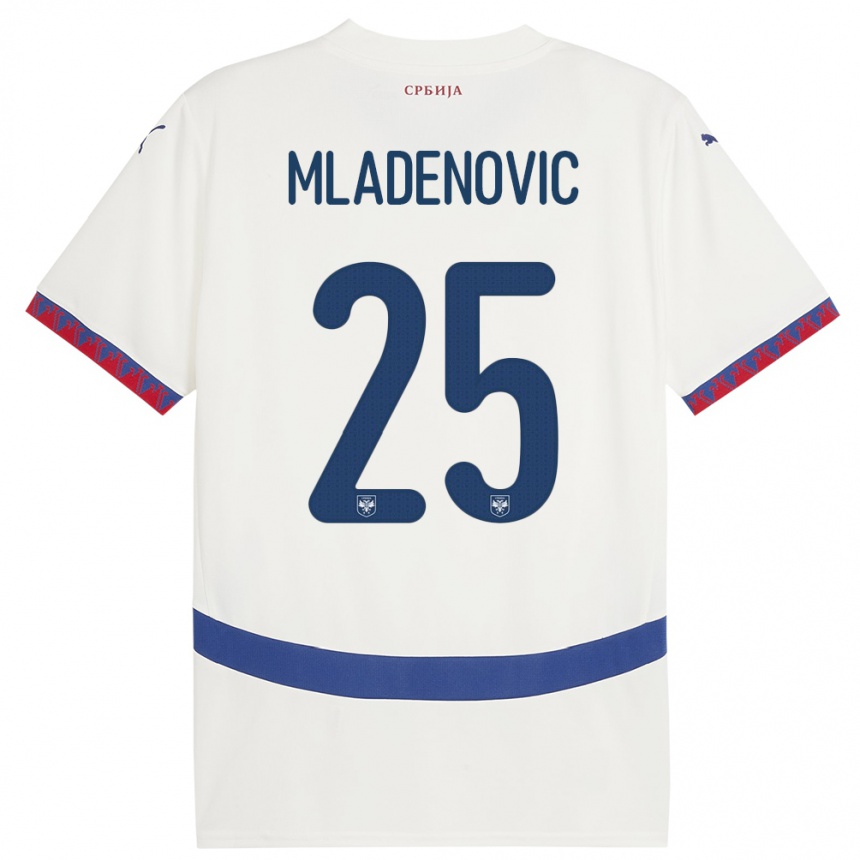 Men Football Serbia Filip Mladenovic #25 White Away Jersey 24-26 T-Shirt Nz