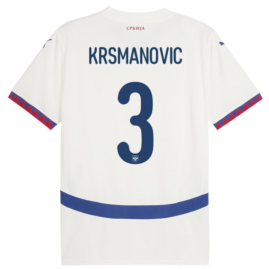 Men Football Serbia Nemanja Krsmanovic #3 White Away Jersey 24-26 T-Shirt Nz