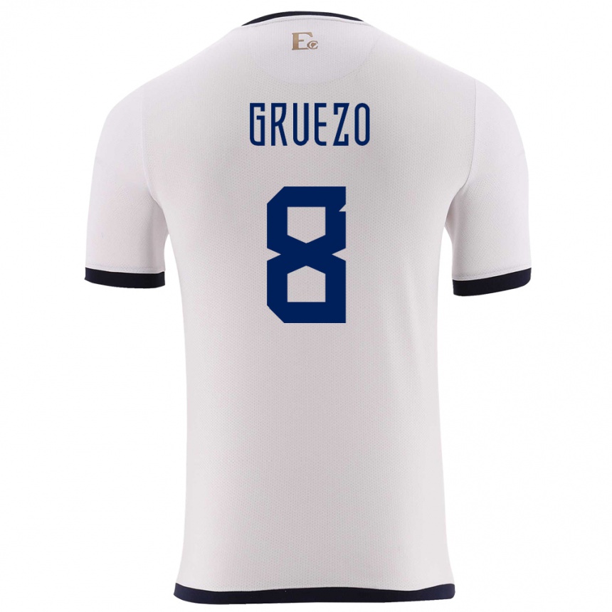 Men Football Ecuador Carlos Gruezo #8 White Away Jersey 24-26 T-Shirt Nz