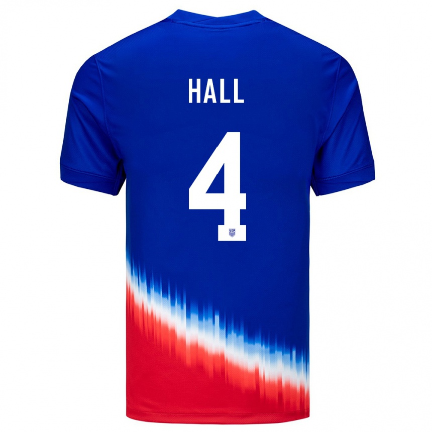 Men Football United States Tyler Hall #4 Blue Away Jersey 24-26 T-Shirt Nz