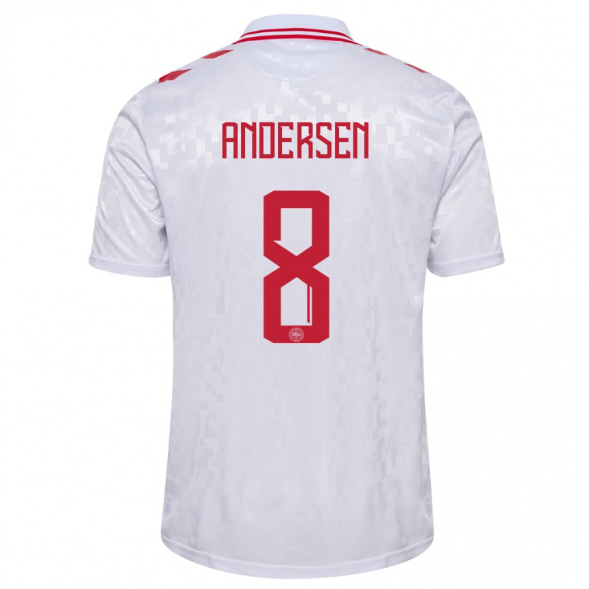 Men Football Denmark Silas Andersen #8 White Away Jersey 24-26 T-Shirt Nz