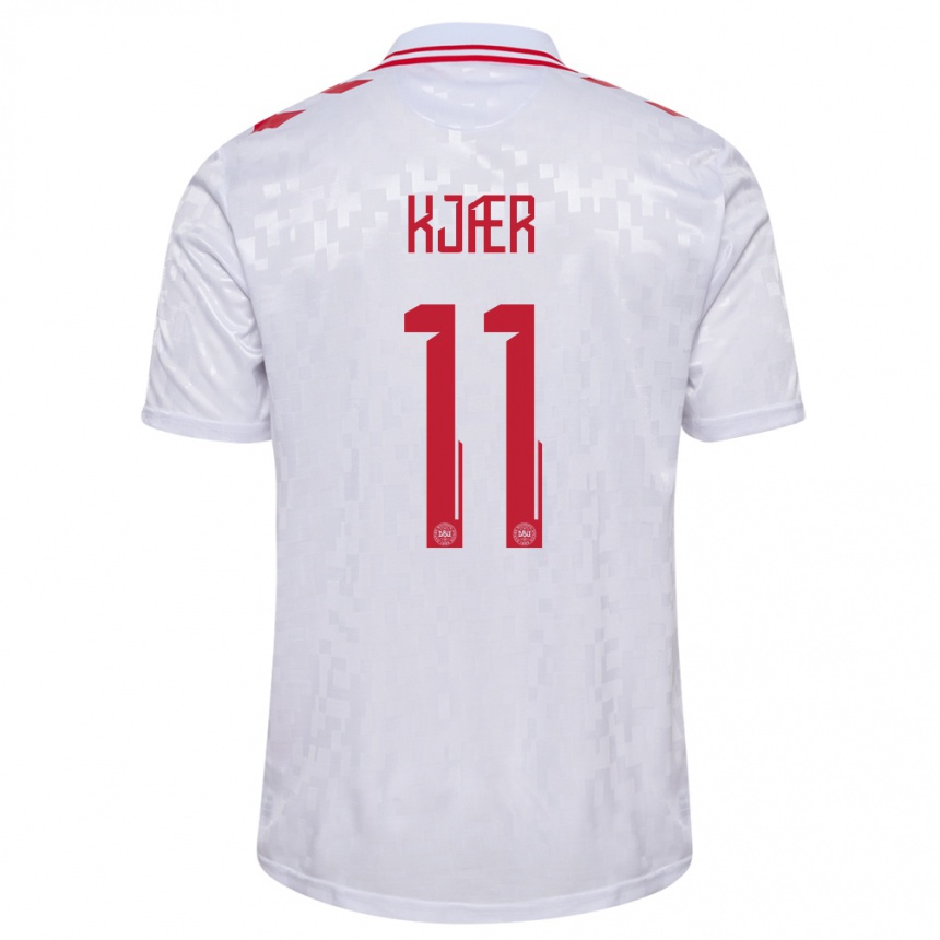 Men Football Denmark Jeppe Kjær #11 White Away Jersey 24-26 T-Shirt Nz