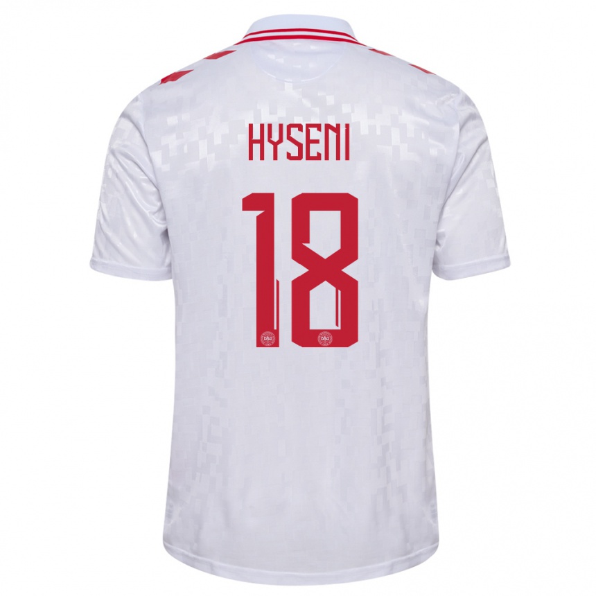 Men Football Denmark Olti Hyseni #18 White Away Jersey 24-26 T-Shirt Nz