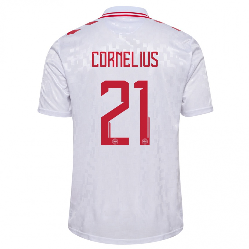 Men Football Denmark Andreas Cornelius #21 White Away Jersey 24-26 T-Shirt Nz