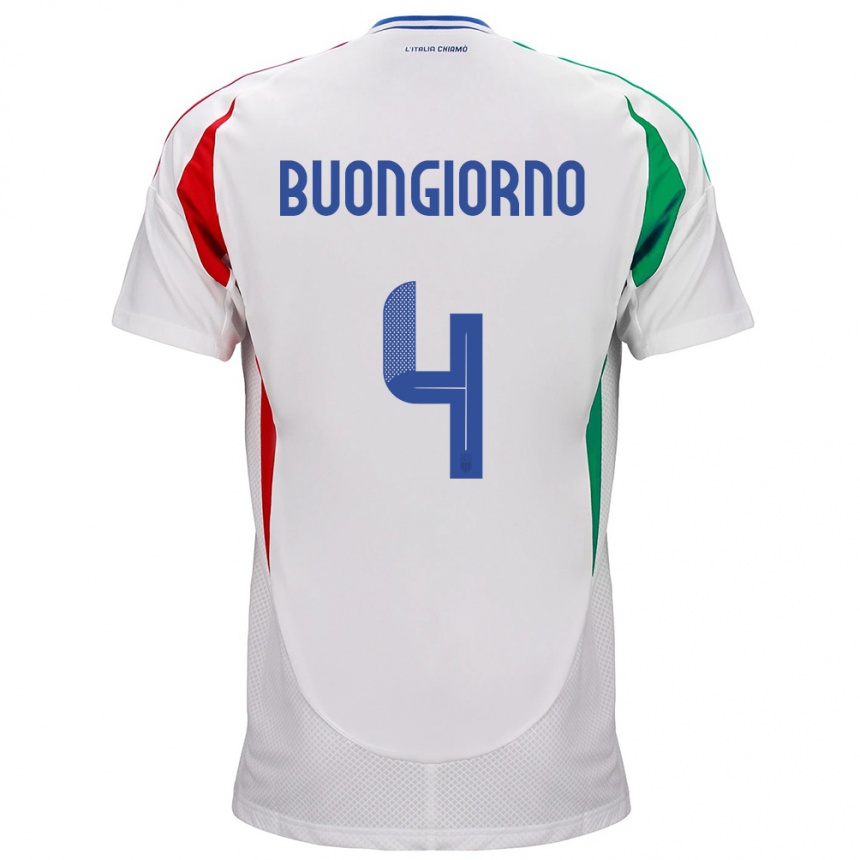 Men Football Italy Alessandro Buongiorno #4 White Away Jersey 24-26 T-Shirt Nz