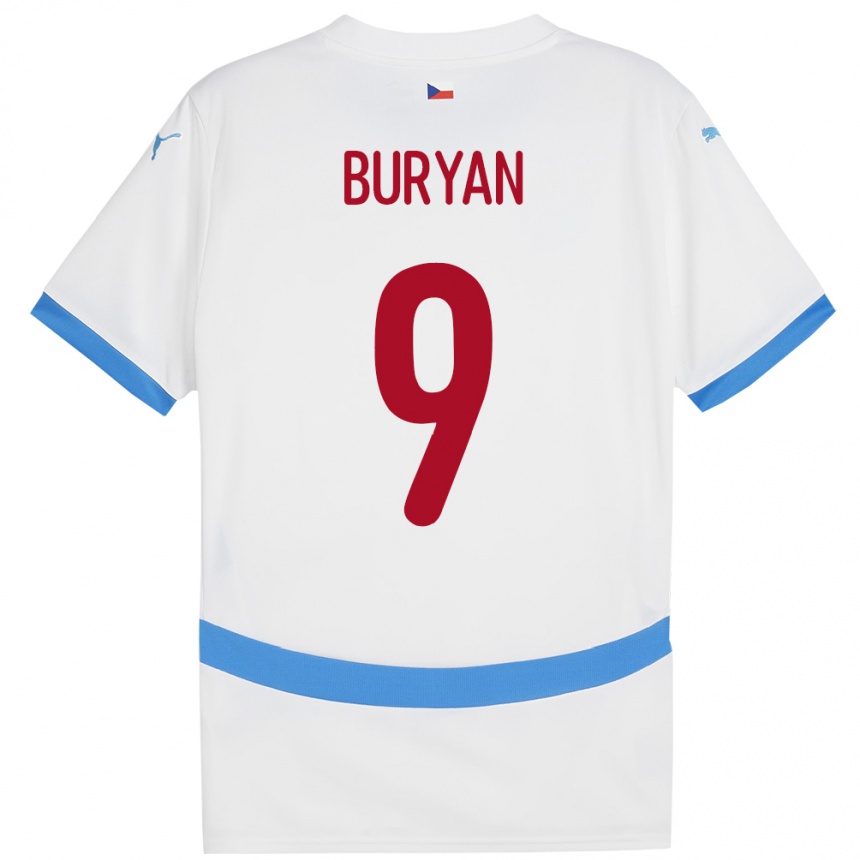 Men Football Czech Republic Jan Buryan #9 White Away Jersey 24-26 T-Shirt Nz