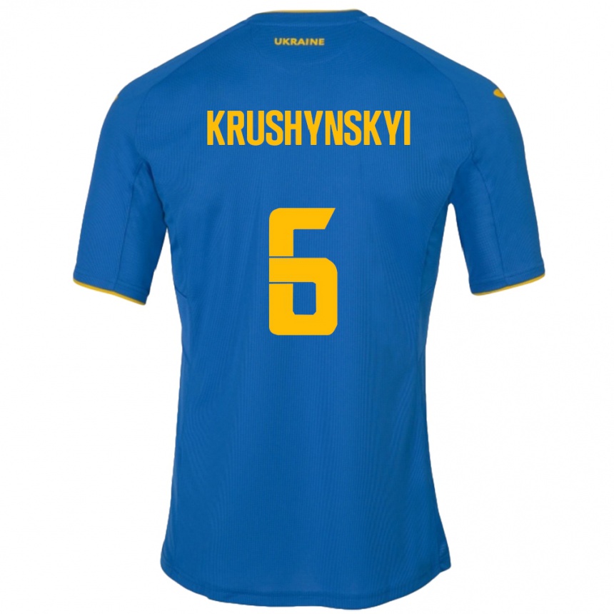 Men Football Ukraine Borys Krushynskyi #6 Blue Away Jersey 24-26 T-Shirt Nz