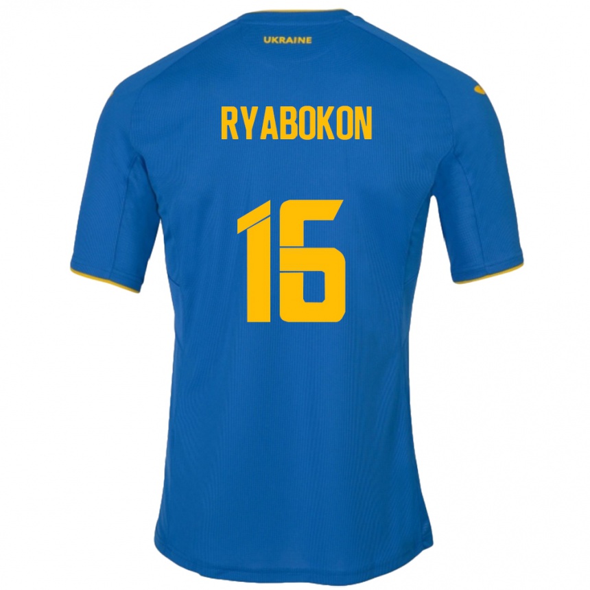 Men Football Ukraine Yevgeniy Ryabokon #16 Blue Away Jersey 24-26 T-Shirt Nz