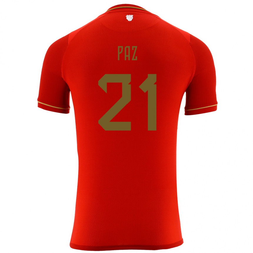 Men Football Bolivia Luis Paz #21 Red Away Jersey 24-26 T-Shirt Nz