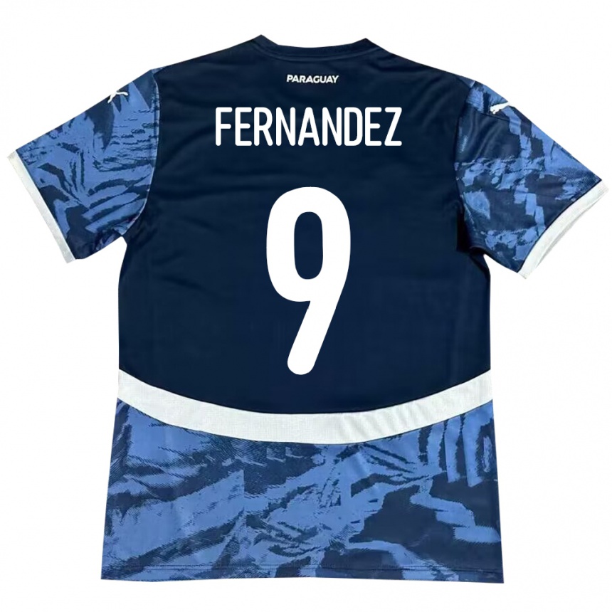 Men Football Paraguay David Fernández #9 Blue Away Jersey 24-26 T-Shirt Nz