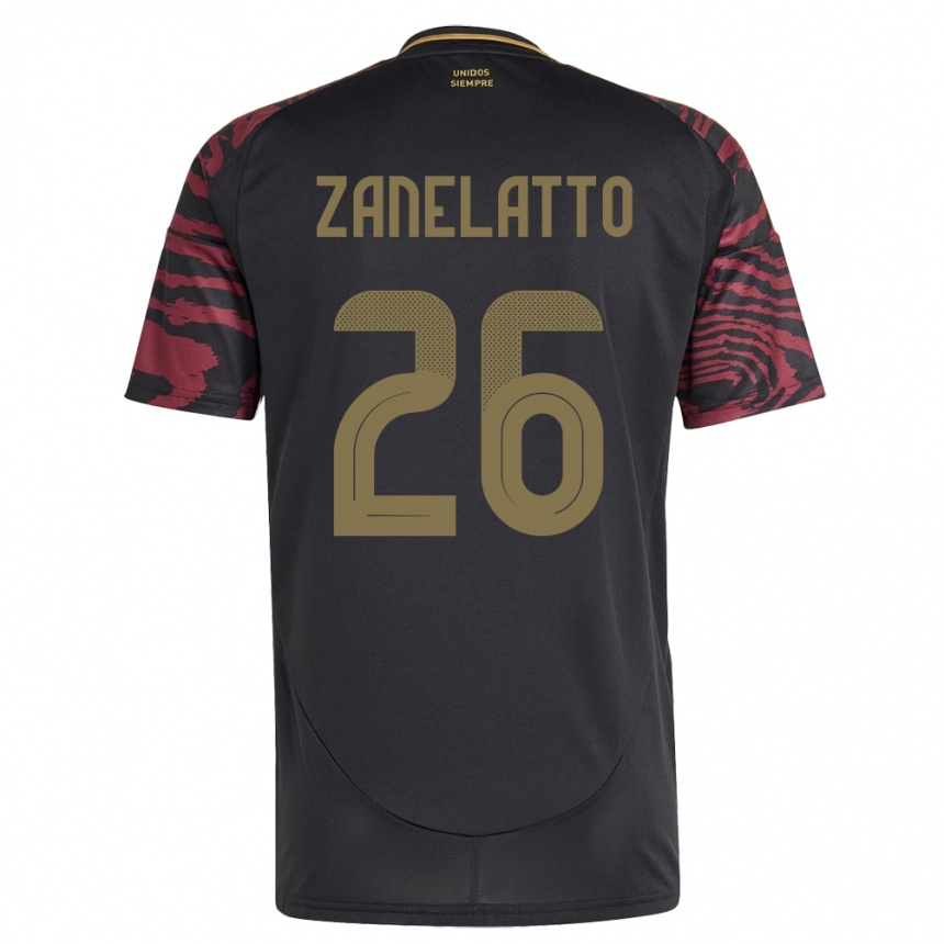 Men Football Peru Franco Zanelatto #26 Black Away Jersey 24-26 T-Shirt Nz