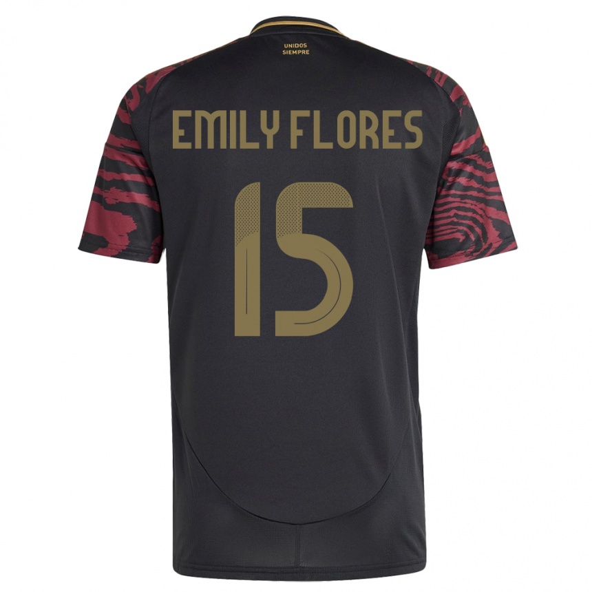 Men Football Peru Emily Flores #15 Black Away Jersey 24-26 T-Shirt Nz