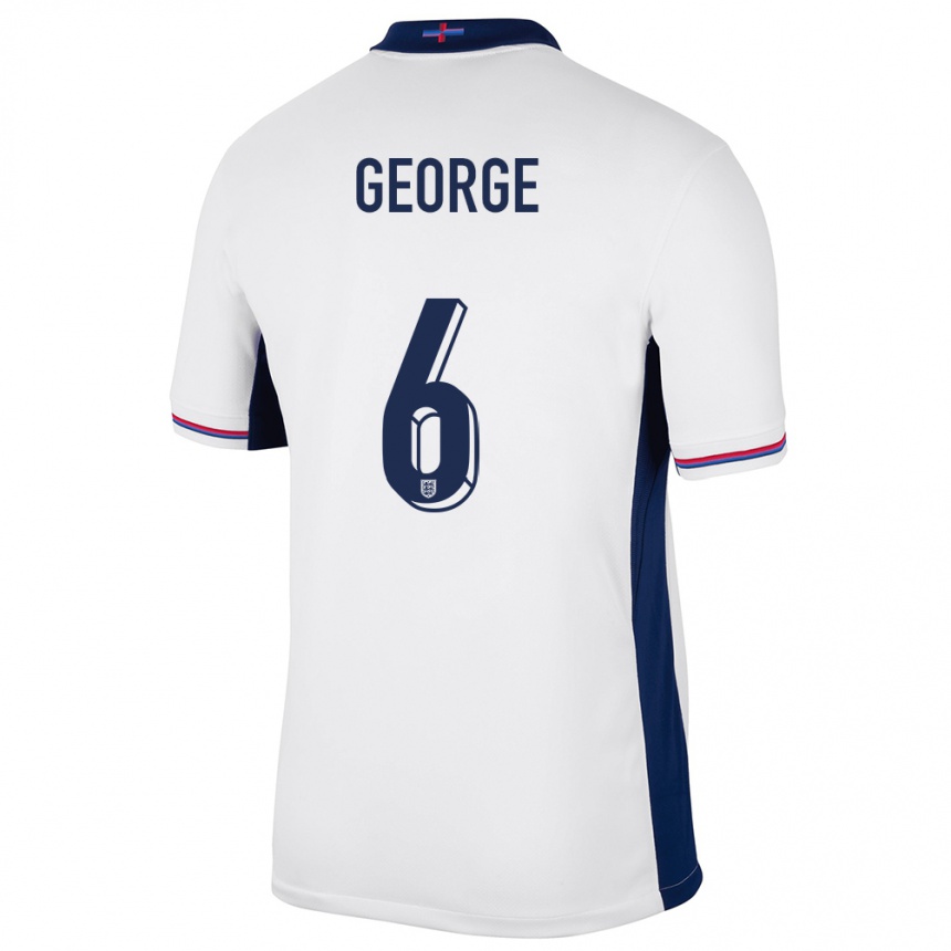 Women Football England Gabby George #6 White Home Jersey 24-26 T-Shirt Nz