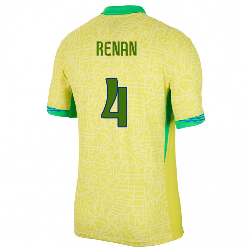 Women Football Brazil Robert Renan #4 Yellow Home Jersey 24-26 T-Shirt Nz