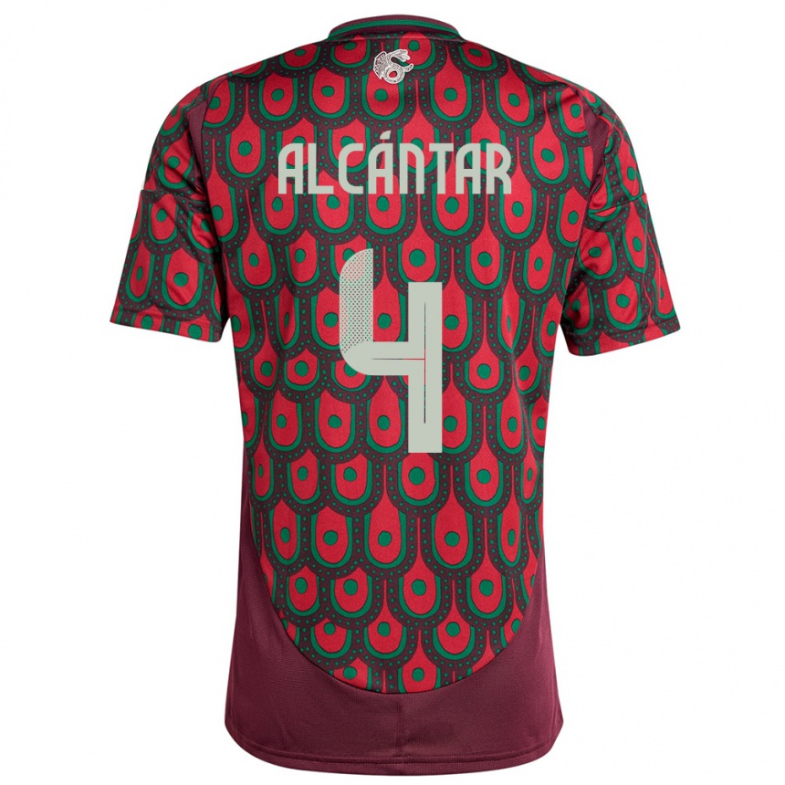 Women Football Mexico Jesus Alcantar #4 Maroon Home Jersey 24-26 T-Shirt Nz