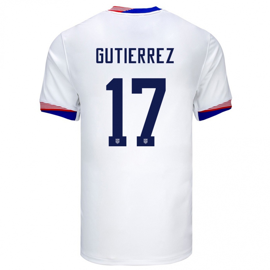 Women Football United States Brian Gutierrez #17 White Home Jersey 24-26 T-Shirt Nz