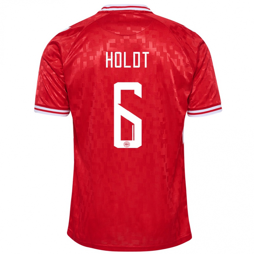 Women Football Denmark Olivia Holdt #6 Red Home Jersey 24-26 T-Shirt Nz