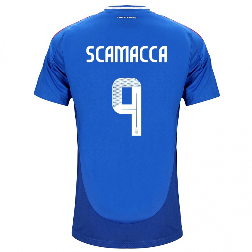 Women Football Italy Gianluca Scamacca #9 Blue Home Jersey 24-26 T-Shirt Nz