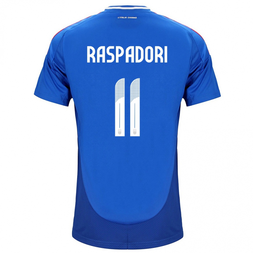 Women Football Italy Giacomo Raspadori #11 Blue Home Jersey 24-26 T-Shirt Nz