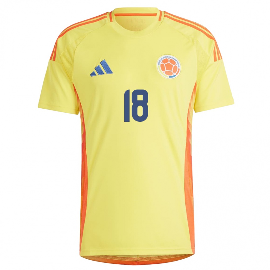 Women Football Colombia Jhon Echavez #18 Yellow Home Jersey 24-26 T-Shirt Nz