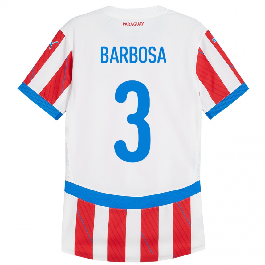 Women Football Paraguay Camila Barbosa #3 White Red Home Jersey 24-26 T-Shirt Nz