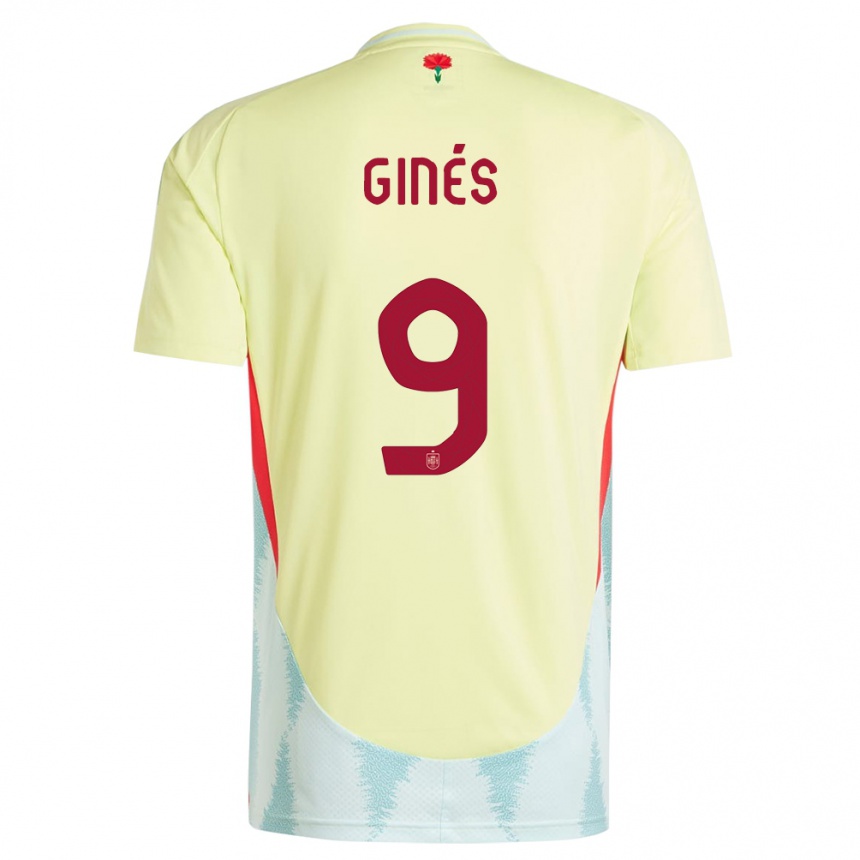 Women Football Spain Alvaro Gines #9 Yellow Away Jersey 24-26 T-Shirt Nz