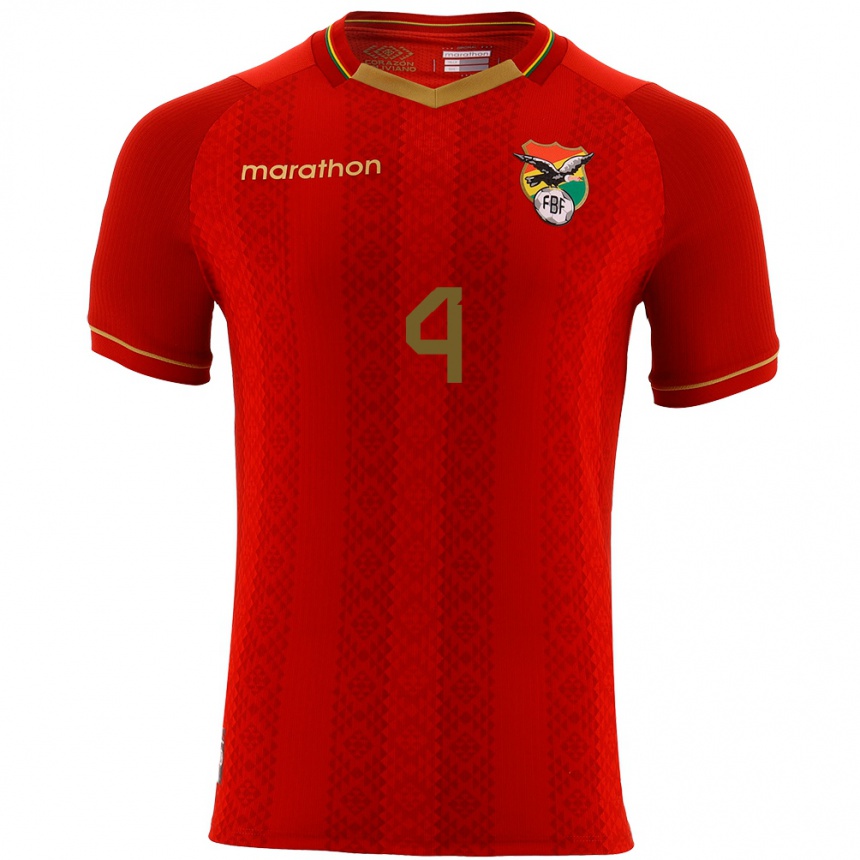 Women Football Bolivia Jhylian Mary Mamani #4 Red Away Jersey 24-26 T-Shirt Nz