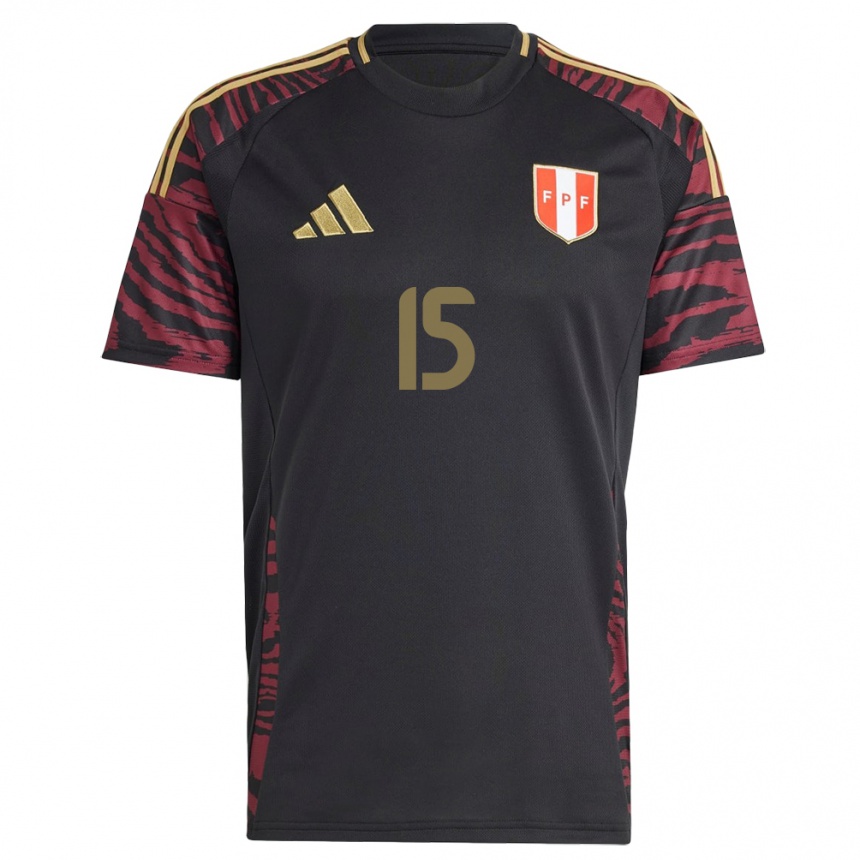 Women Football Peru Emily Flores #15 Black Away Jersey 24-26 T-Shirt Nz