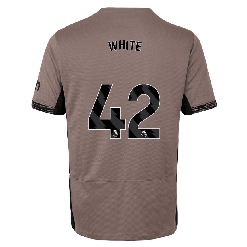 Kids  Harvey White #42 Dark Beige Third Jersey 2023/24 T-Shirt Nz