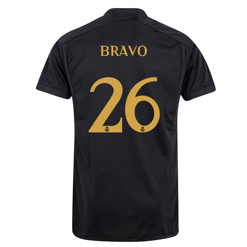 Kids  Iker Bravo #26 Black Third Jersey 2023/24 T-Shirt Nz