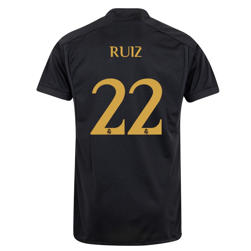 Kids  Ferran Ruiz #22 Black Third Jersey 2023/24 T-Shirt Nz