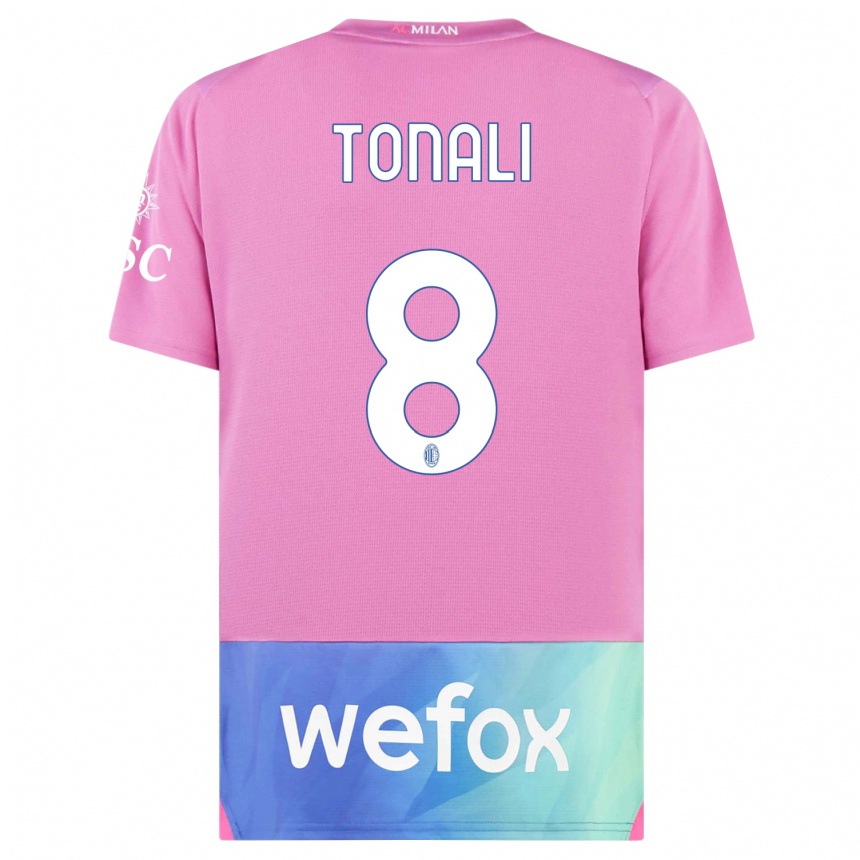 Kids  Sandro Tonali #8 Pink Purple Third Jersey 2023/24 T-Shirt Nz