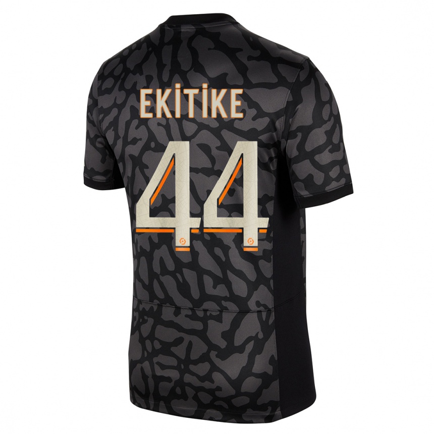 Kids  Hugo Ekitike #44 Black Third Jersey 2023/24 T-Shirt Nz